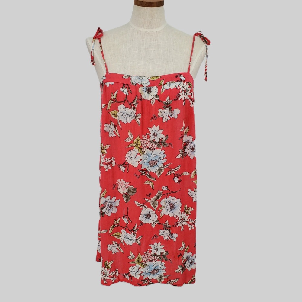 Xhilaration Red Floral Print Tie Shoulder Mini Dress Womens Size Large Pre-Owned